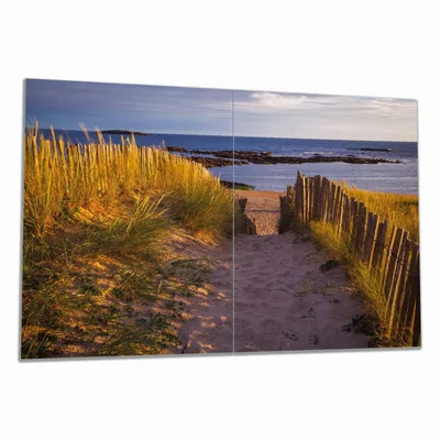 Produktbild von Wallario Herdabdeckplatte aus Glas, Größe 80 x 52 cm 2-teilig, Motiv Weg durch die Dünen zum Meer an der Küste