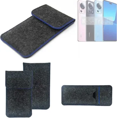 Produktbild von K-S-Trade Handy-Hülle Schutz-Hülle kompatibel mit Xiaomi 13 Lite Filztasche Pouch Tasche Case Sleeve Filzhülle dunkelgrau, blauer Rand