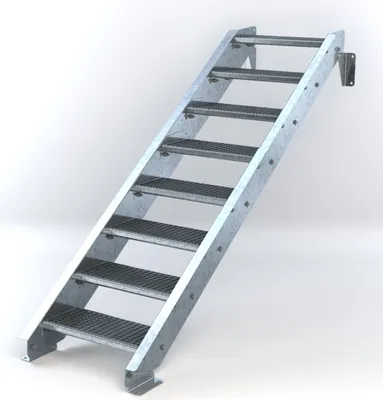 Produktbild von Stahltreppe 8 Stufen bis Höhe 160 cm, Laufbreite : 60 cm kein Geländer ST 2 (31 / 31 mm gezackt)
