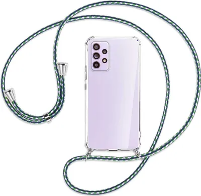 Produktbild von Handykette Backcover-Schutzhülle mit Band (Metall silberfarben) für Samsung Galaxy A53 5G - grün/blau/weiß