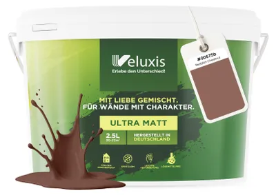 Produktbild von Wandfarbe Braun Rot Beige Matt Innenfarbe – Deckkraft Klasse 1, VOC-frei, Ohne Grundierung, Tropfarm – Wohnzimmer & Schlafzimmer – 2,5L – Veluxis (Reddish Chestnut)