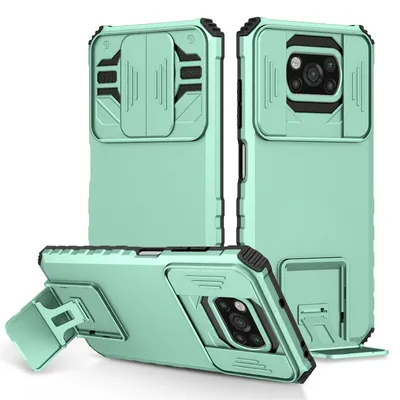 Obrázek produktu pro Pouzdro pro Xiaomi Poco X3 NFC / X3 Pro dvouvrstvé robustní, vojenská ochrana pouzdro s stojánku a posuvnou ochranou kamery Tyrkysový