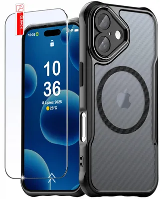 Produktbild von Mattschwarzes, gepanzertes und verstärktes Magsafe-Case für das iPhone 16 Plus + Displayschutzglas