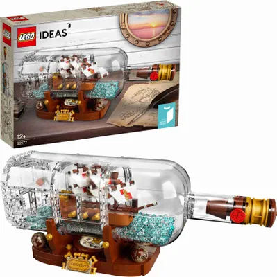 Image de LEGO 92177 Ideas Bateau dans une bouteille, kit de construction d'un bateau pour la décoration pour adultes ainsi que pour filles et garçons à partir de 12 ans, super cadeau