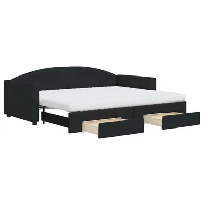 Produktbild von vidaXL Tagesbett Ausziehbar mit Schubladen Schwarz 90x200 cm Stoff