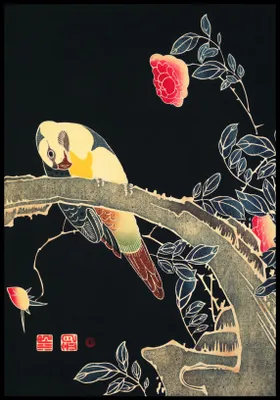 Obrázok produktu pre Plagát 68 x 98 cm Papagáj na konári, japonský Jakuchu Vintage