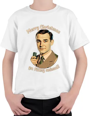 Produktbild von Merry Christmas ya filthy animal lustig Weihnachten Weihnachtsfilm Uni Kinder T-Shirt, Weiß, 116