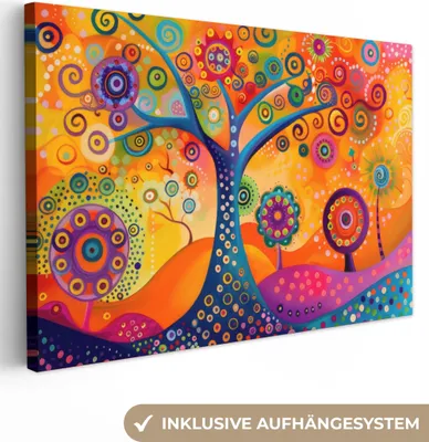 Produktbild von MuchoWow® - Leinwandbilder - Baum - Lebensbaum - Abstrakt - Farbenfroh, Wandbild, Wanddeko Bilder Wohnzimmer, 120x80 cm