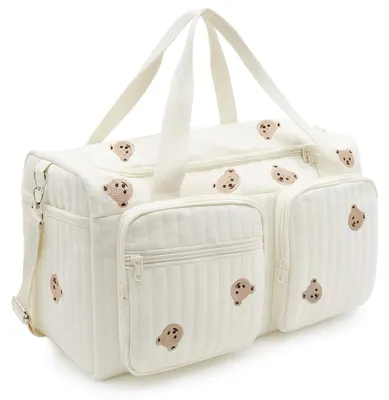 Immagine prodotto di Borsa per pannolini grande, borsa per la mamma - Cotone ricamato - 48 x 22 x 26 cm - Ideale per l'ospedale/viaggi - Per l'uso quotidiano - Compatibile con passeggini - Borsa per neonati