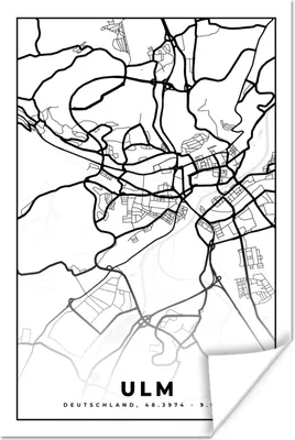 Produktbild von MuchoWow® Poster Karte - Ulm - Stadtplan 120x180 cm - Kunstposter