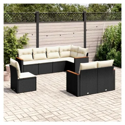 Produktbild von 8-teiliges Garten-Sofagarnitur mit Kissen Schwarz Poly Rattan, Lounge Gartenmöbel Set, Balkonmöbel, Gartenlounge, Gartensofa