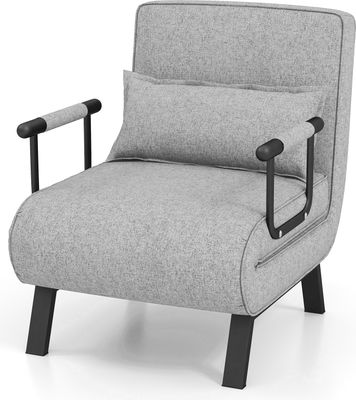 COSTWAY 4 in 1 Schlafsessel Klappbar, Schlafsofa mit 5 stufig Verstellbarer Rückenlehne & abnehmbarem Kissen & gepolstertem Sitz, Sofabett mit Metallrahmen bis 150 kg belastbar (Hellgrau)