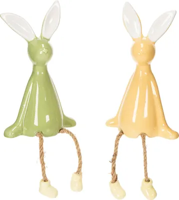 Produktbild von Keramik Osterhasen Dekofiguren für Frühling und Ostern, 2 Stück