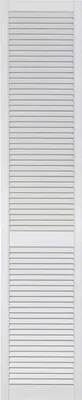 A close-up view of a white louvered door panel.