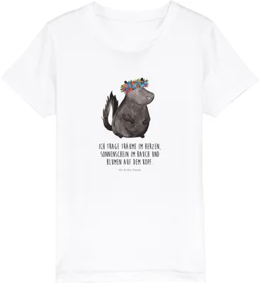 Produktbild von Mr. & Mrs. Panda Kleinkinder T-Shirt Stinktier Mädchen 9-11 Jahre (134/146) - Weiß - Geschenk, Kinder Baumwollshirt, Yoga, Wildtier, Skunk, Namaste, Teenager, Kindershirt