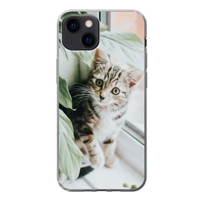 Produktbild von MuchoWow® Handyhülle Schutzhülle Hülle für iPhone 13 mini Katze - Kätzchen - Pflanzen Silikon Softcase Handy Hülle - Softcase