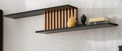 Produktbild von Wandboard "Morgan" in schwarz und Jackson Eiche Wandregal mit 3D-Lamellen 162 cm