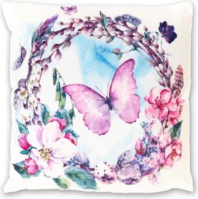 Zdjęcie produktu dla Poduszka dekoracyjna Motyl i kwiaty, 40 x 40 cm
