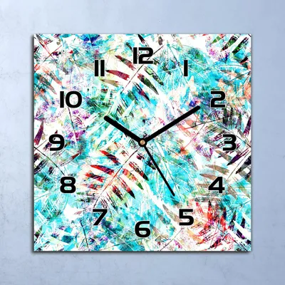 Produktbild von Wanduhr Echt-Glas-Küchenuhr Blätter Aquarell Quarz Lautlos 30x30 Deko Bilder