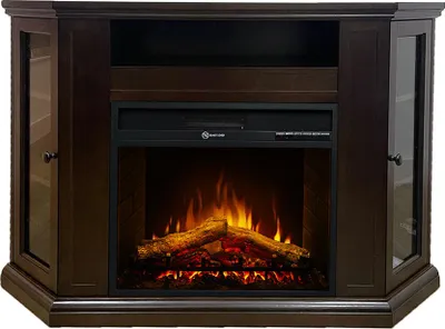 Zdjęcie produktu dla Narożny kominek elektryczny stojący MADISON z drewna orzechowego, dł 126 x gł 78 x wys 83 cm