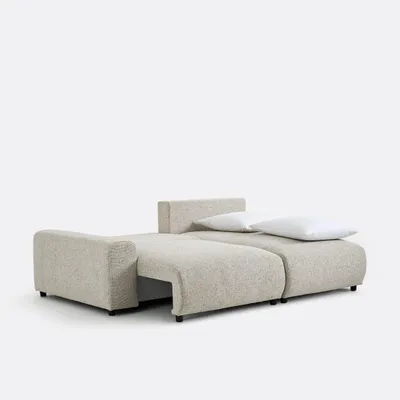 Zdjęcie produktu dla Beżowa, narożna sofa w kształcie litery L, rozkładana, tapicerowana tkaniną, nowoczesny styl, do salonu