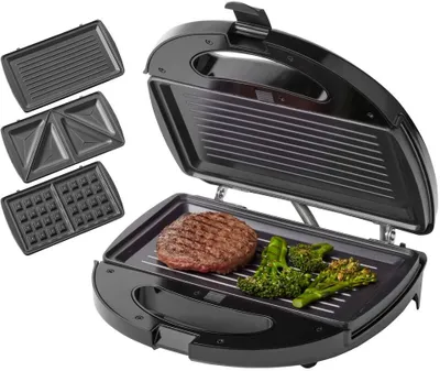 Produktbild von Tomado Multigrill schwarz 3-in-1 Grill Sandwich Waffeleisen 750W Küchengerät