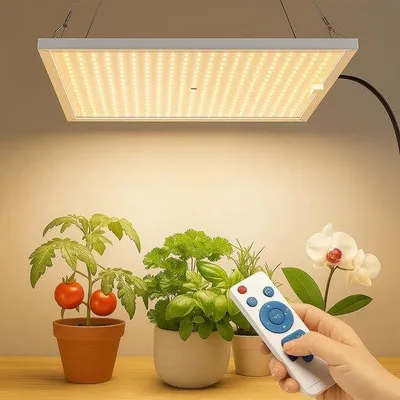 Zdjęcie produktu dla Ibenzoa® LED lampa do roślin, możliwość regulacji jasności, 7250 lm, panel o wymiarach 30x30 cm, 540 diod LED, pełne spektrum światła, timer (4/8/12 godzin) i pilot – idealna do roślin doniczkowych