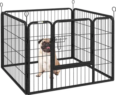 Produktbild von PawHut Hundelaufstall mit 4 Paneelen, 82 x 82 x 60 cm, faltbarer Haustierlaufstall mit verriegelbarer Tür und Metallrahmen für drinnen und draußen, Grau