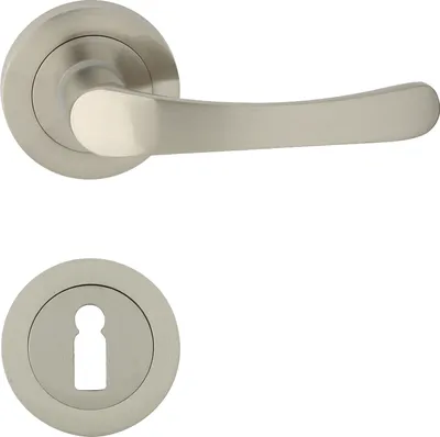 Produktbild von DOMINO Türgriff Drückergarnitur BB-Buntbart Set | Rund-Rosette | Türklinke für Bürotür, Kellertür & Innentür | Türbeschläge aus Aluminium | Nickel Türdrückergarnitur | NOVA-R M9