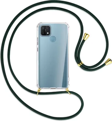 Produktbild von Handykette Backcover-Schutzhülle mit Band (Metall goldfarben) für Oppo A15 - dunkelgrün