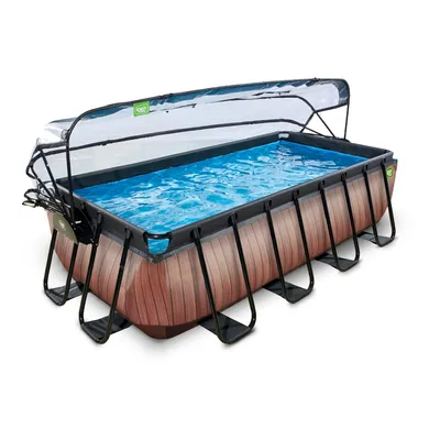 Obrázek produktu pro Bazén EXIT Wood 400x200x100cm s pískovou filtrací, čerpadlem a krytem - hnědý