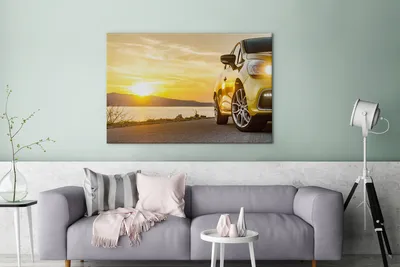 Produktbild von OneMillionCanvasses® - Leinwandbilder - 140x90 cm, Auto - Strand - Sonne, Wandbilder Kunstdruck Wanddekoration - Foto auf Leinwand - Gemälde auf Holzrahmen