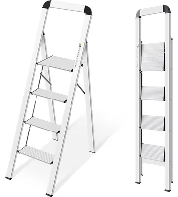 Produktbild von KINGRACK Leiter Aluminium, Trittleiter 4 Stufen Klappbar, Leicht – Silber, Größe 4 Step Aluminium with Handle