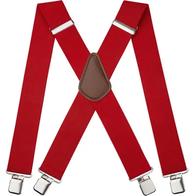 Immagine prodotto di Bretelle da uomo, larghezza 5 cm, forma a X, 4 clip metalliche, colore rosso, regolabili, elastiche