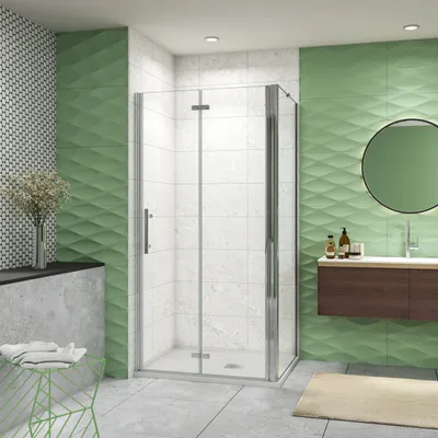 Produktbild von 80x80x195cm Drehtür & Falttür(L-Form) Schwingtür Eckeinstieg Seitenwand Dusche Duschabtrennung