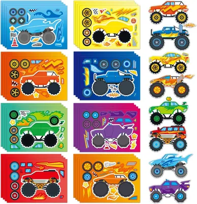 Produktbild von Monster Truck Sticker Set, 32 Blätter, 8 Designs, für Kinder und Bastelaktivitäten