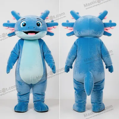 Image de Mascotte MASTICOT axolotl bleu souriant