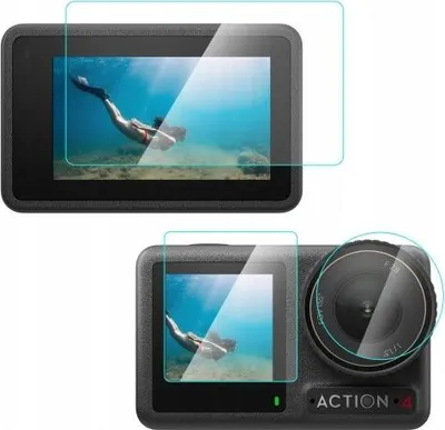 Zdjęcie produktu dla Zestaw Osłona Szkło Hartowane na 2x Ekran + Obiektyw LCD DJI Osmo Action 4 / PU953T