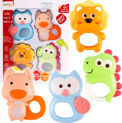 Produktbild von MalPlay Baby Rasseln 10teiliges Set Gummi Beißringe Zoo Sensory Tiere Babyrassel Greifspielzeug für Kinder ab Geburt