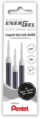 Obrázek produktu pro Náplně do gelových per Pentel EnerGel LR7, 0,7 mm - Sada 3 kusů - Černá (3 ks)
