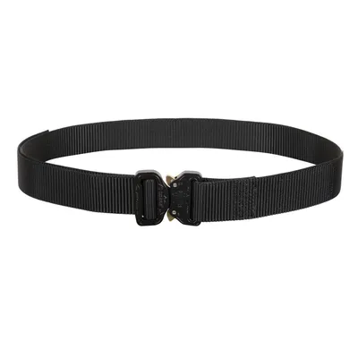 A black tactical belt with a Cobra buckle is shown against a white background.