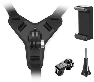 Obrázok produktu pre Držiak na motocyklovú prilbu pre akčné kamery, ohnutý držiak, nastaviteľný, protišmykový, s opierkou brady, pre GoPro Hero a iné akčné kamery, čierny