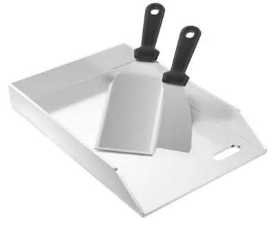 Zdjęcie produktu dla Płyta grillowa ze stali nierdzewnej, 30 x 20 cm, z 2 łopatkami do grilla