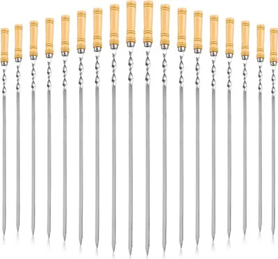 Produktbild von 18er Set Schaschlikspieß 60 cm mit Holzgriff - Rostfreier Grillspieß für Gas- und Holzkohlegrills - 18 Stück lange Fleischspieße für Grillpartys - BBQ Schampura - Perfektes Grillzubehör
