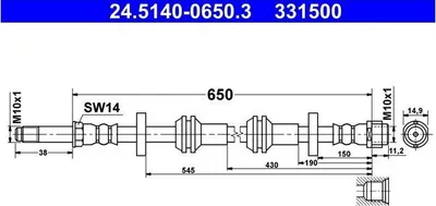Produktbild von ATE 24.5140-0650.3 Bremsschlauch Vorne für AUDI A6 Avant (4G5, 4GD, C7) A6 Limousine (4G2, 4GC, C7) A7 Sportback (4GA, 4GF) A6 Allroad (4GH, 4GJ, C7)