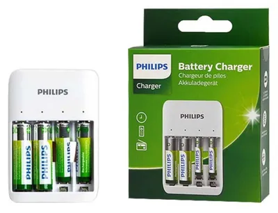 Obrázek produktu pro Nabíječka Philips pro baterie + USB kabel: 2x AAA 700mAh + 2x AA 1300mAh