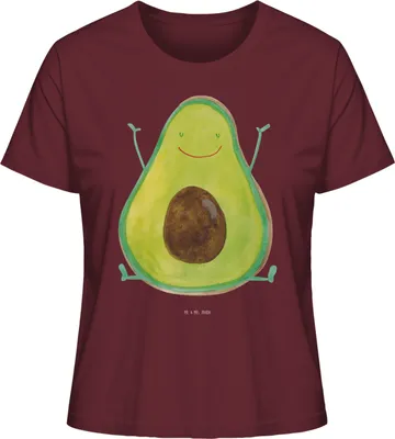 Produktbild von Mr. & Mrs. Panda damen shirt Avocado Glücklich Größe XL - Burgundy - Geschenk, Oberteil, Freude, Frucht, T-Shirt, baumwollshirt, Basic, Chaos