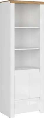 Obrázek produktu pro Knihovna Konsimo s policemi lesklá "DAMINO", bílá, laminovaná nábytková deska, moderní, 68x202x41,5 cm