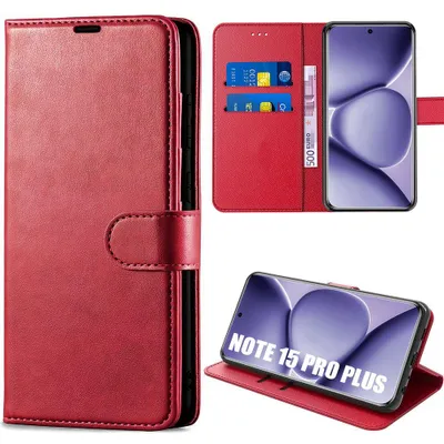 Image de Coque pour Xiaomi Redmi Note 15 Pro Plus 5G, Anti-Rayures Antichoc Effet Cuir Rouge