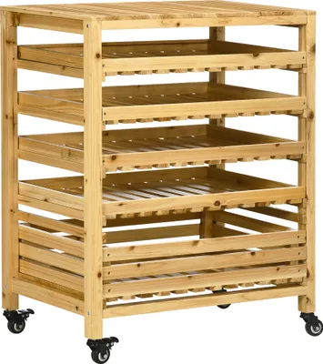 Produktbild von Stojak na owoce Outsunny na kółkach, stojak na warzywa z 5 półkami, ładowność do 20 kg
